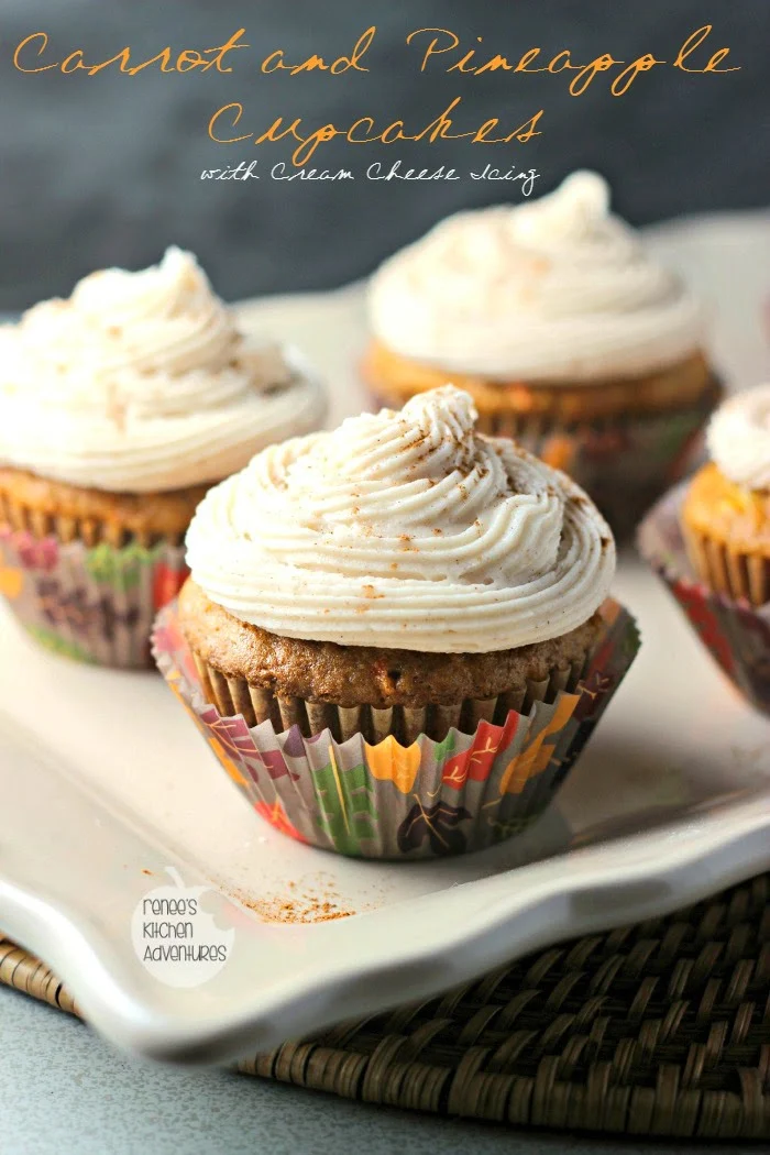 Carrot and Pineapple Cupcakes with Cinnamon Cream Cheese Icing | Renee's Kitchen Adventures   If you love carrot cake, you need to give this recipe a try! 