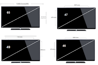 مقاس شاشة -46-47-49-65 بوصة بالسنتيمتر-ابعاد-سمك-طول-عرض- led و lcd