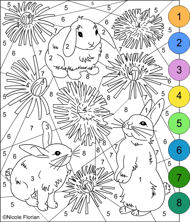 Nicole's Free Coloring Pages: COLOR BY NUMBER * Bunnies * coloring pages