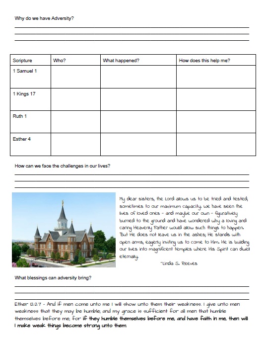 Handout for Young Women February Come Follow Me Lesson "Why do we have adversity?" Handout for Young Women February Come Follow Me Lesson "Why do we have adversity?"