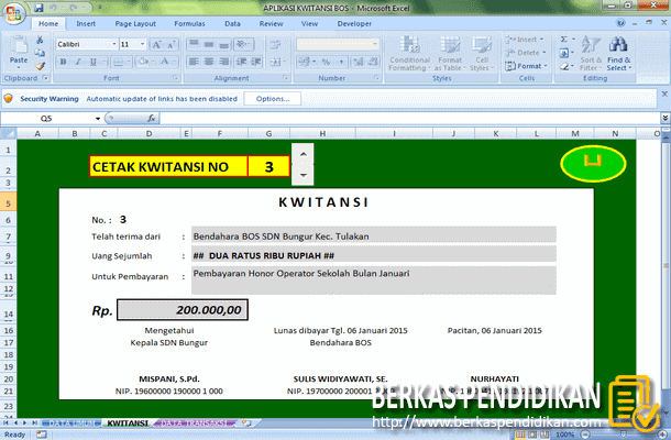 Aplikasi Kwitansi BOS Format Microsoft Excel  Berkas 