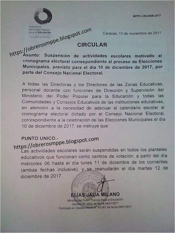 Suspensión de actividades escolares por cronograma electoral del 10 de diciembre, desde el miércoles 6 hasta el 11 de diciembre de los corrientes (ambas fechas inclusive) Suspensión de actividades escolares por cronograma electoral del 10 de diciembre, desde el miércoles 6 hasta el 11 de diciembre de los corrientes (ambas fechas inclusive)