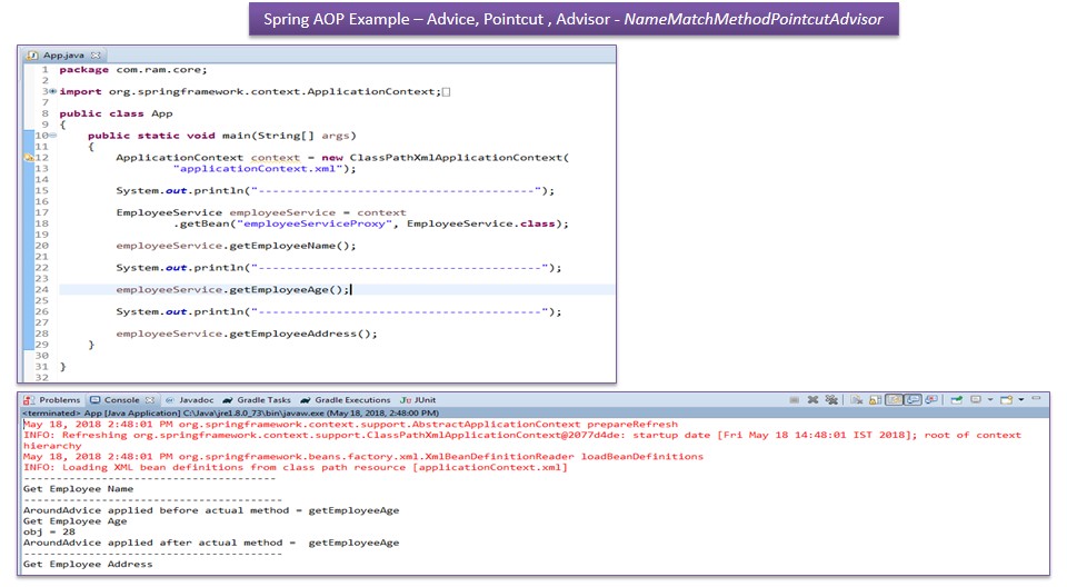 JAVA EE: Spring AOP Example – Advice, Pointcut, Advisor ...