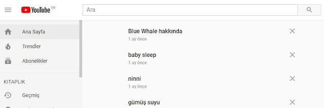 Google, YouTube aramalarınızın geçmişini de tutar. Buradan bulabilirsiniz