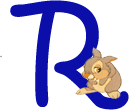 Alfabeto de personajes de Disney con letras azules R.
