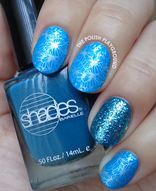 Bright Blue and White Butterfly Clusters Stamping Nail Art