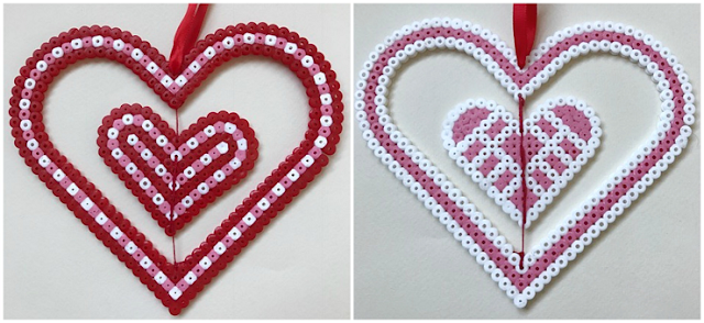 Hanging spinning Hama bead heart decoration for Valentine's Day