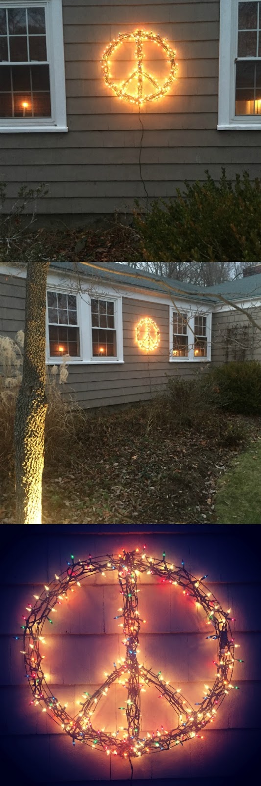 peace sign wreath, wreath form, christmas lights, diy