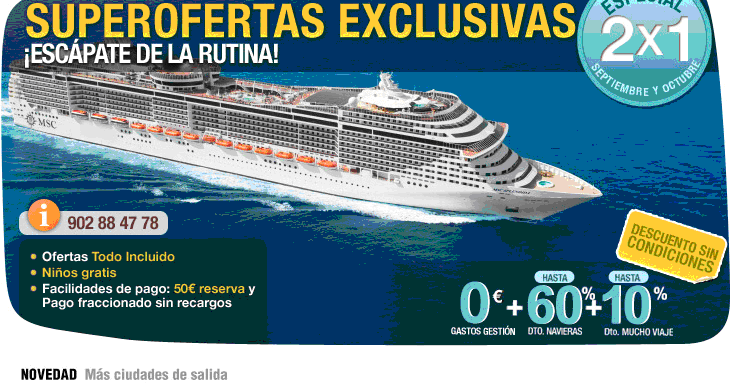 Viajes - buscador viajes - y consejos en el de buviba: Ofertas cruceros, 2x1 septiembre y octubre en Muchoviaje