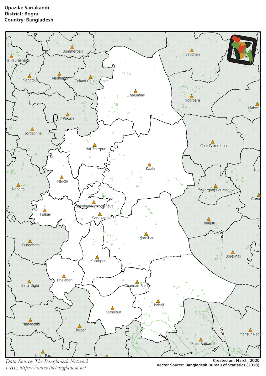 Sariakandi Upazila Elevation Map Bogra District Bangladesh