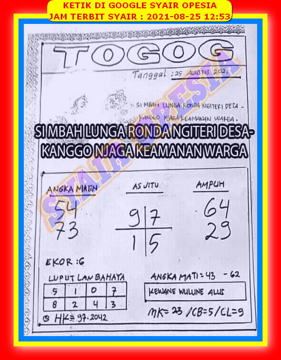 Syair Hk Hari Ini Rabu 25 Agustus 2021 | Opesia Official