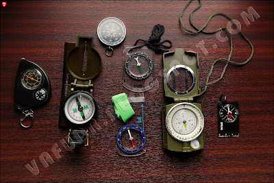 Collection of compasses. They are set row in growth the reliability and response speed from left to right