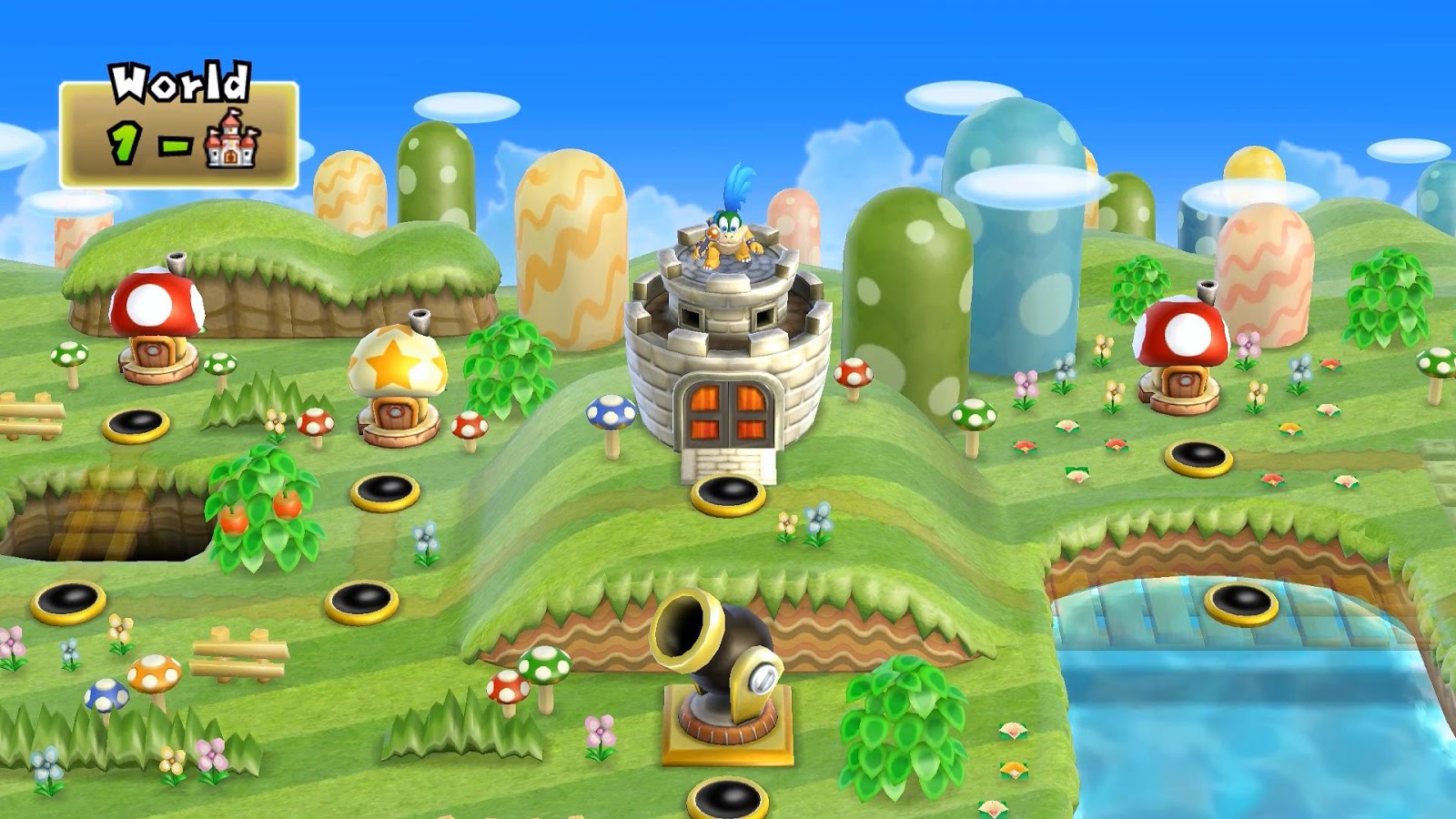 how to get to cannon in world 1 super mario bros wii
