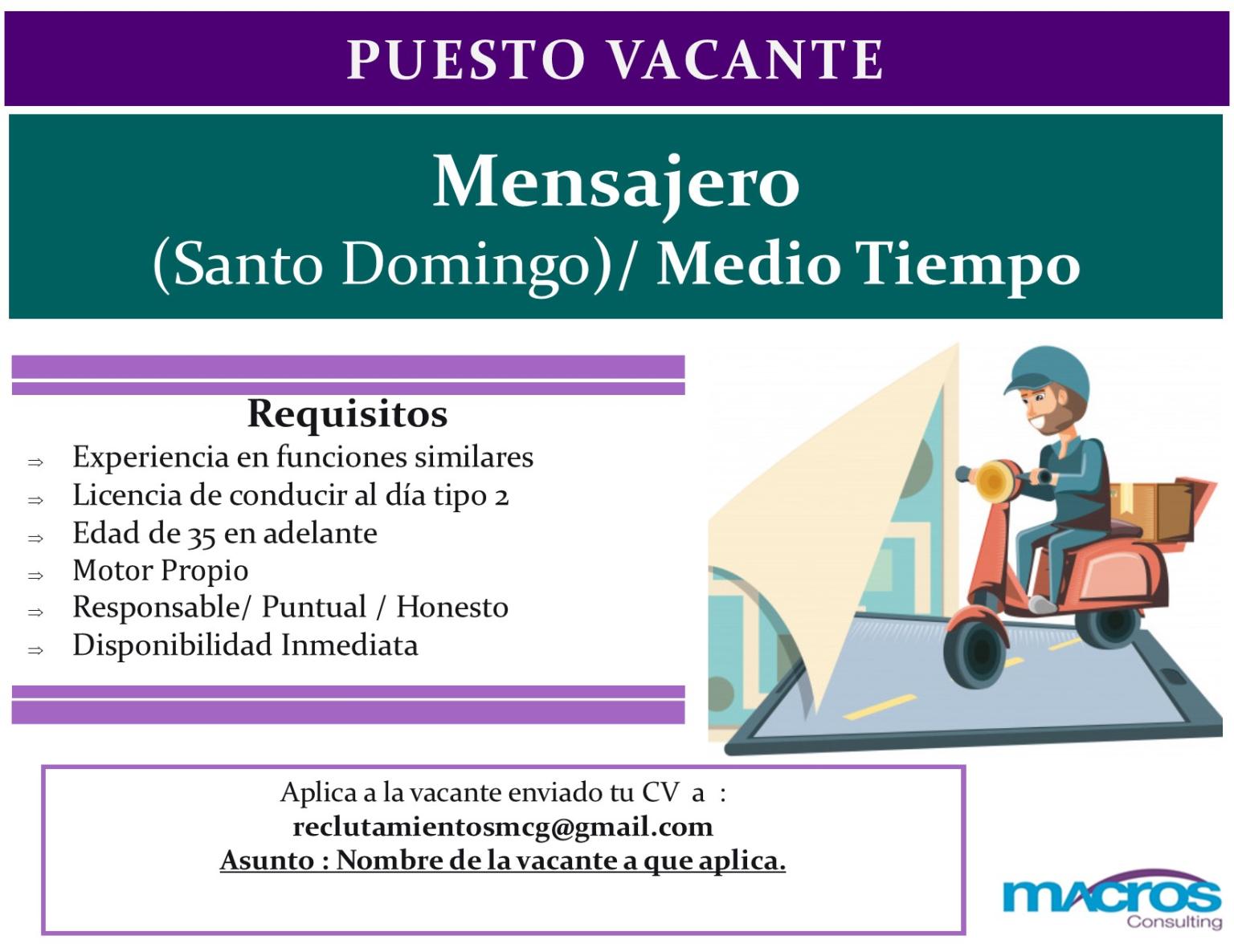 MENSAJERO MEDIO TIEMPO Empleos Rodriguez Empleos Rodriguez