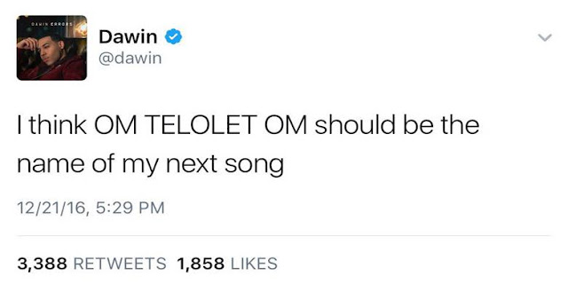 Mantap Soul! Dawin Bakal Gunakan `Om Telolet Om` Sebagai Judul di Lagu Barunya Mantap Soul! Dawin Bakal Gunakan `Om Telolet Om` Sebagai Judul di Lagu Barunya