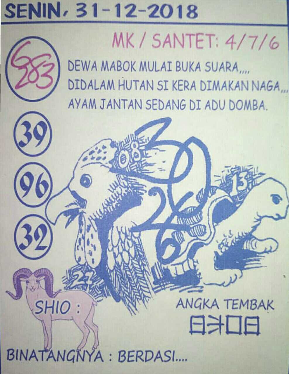 Forum Syair Gambar SGP Senin 31 Desember 2018 GOsyair SEDIA KODE