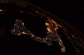 Cristoferotti's photographs included this amazing view of the Italian peninsula at night