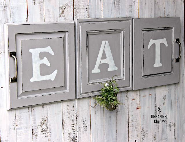 Farmhouse Style Kitchen Cabinet Door Decor #stenciling #upcycling #repurposing #farmhousestyle