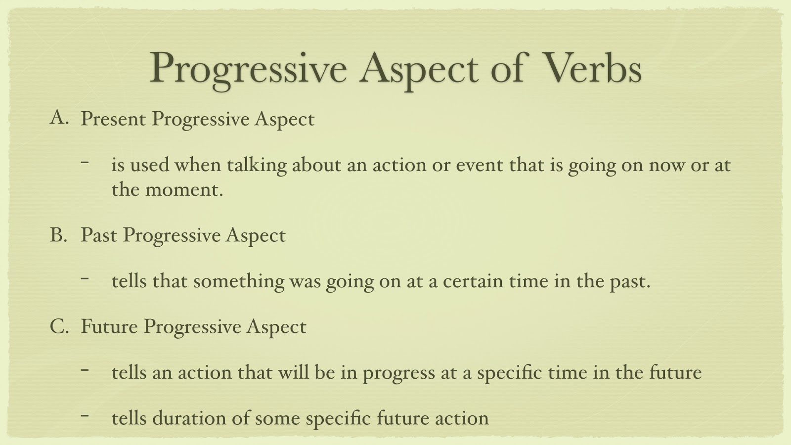 Progressive Aspect Of Verb Worksheet