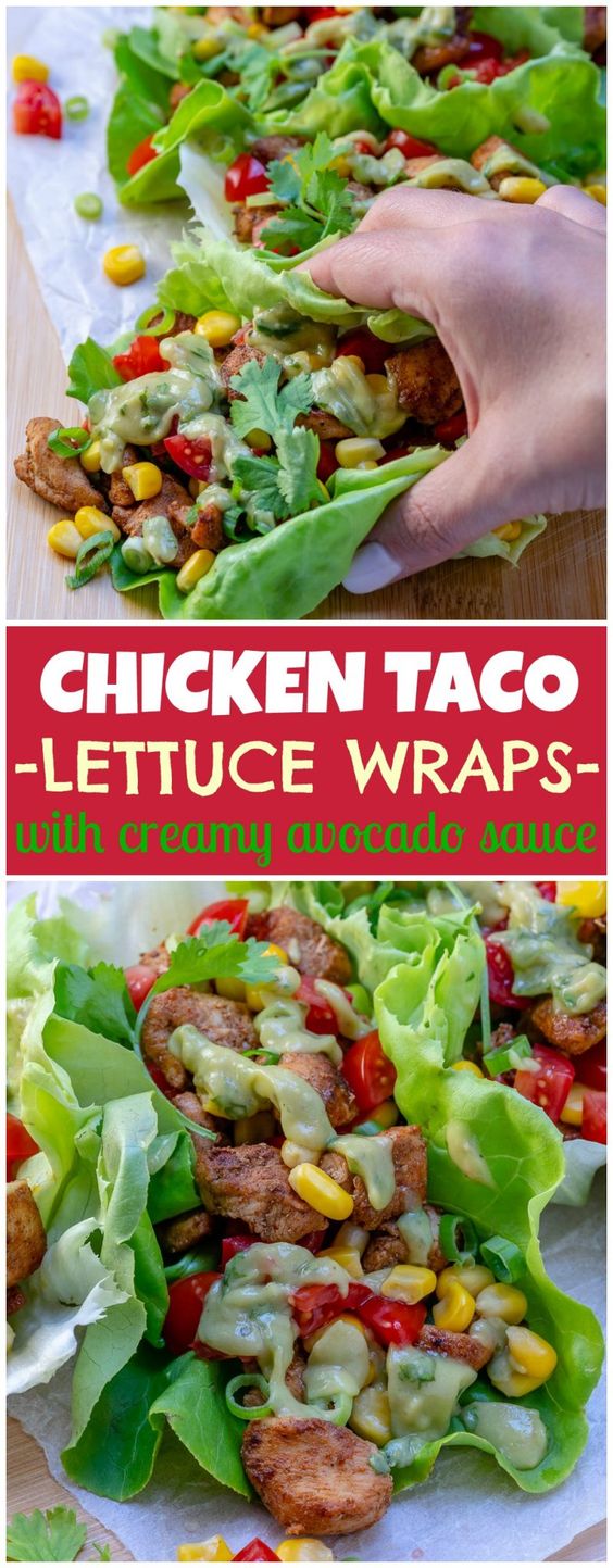 Chicken Taco Lettuce Wraps + Creamy Avocado Sauce