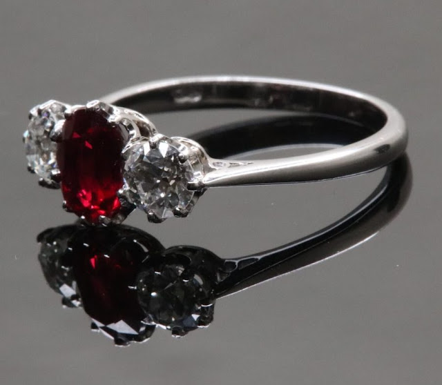 Antique Ruby 3 Stone Ring