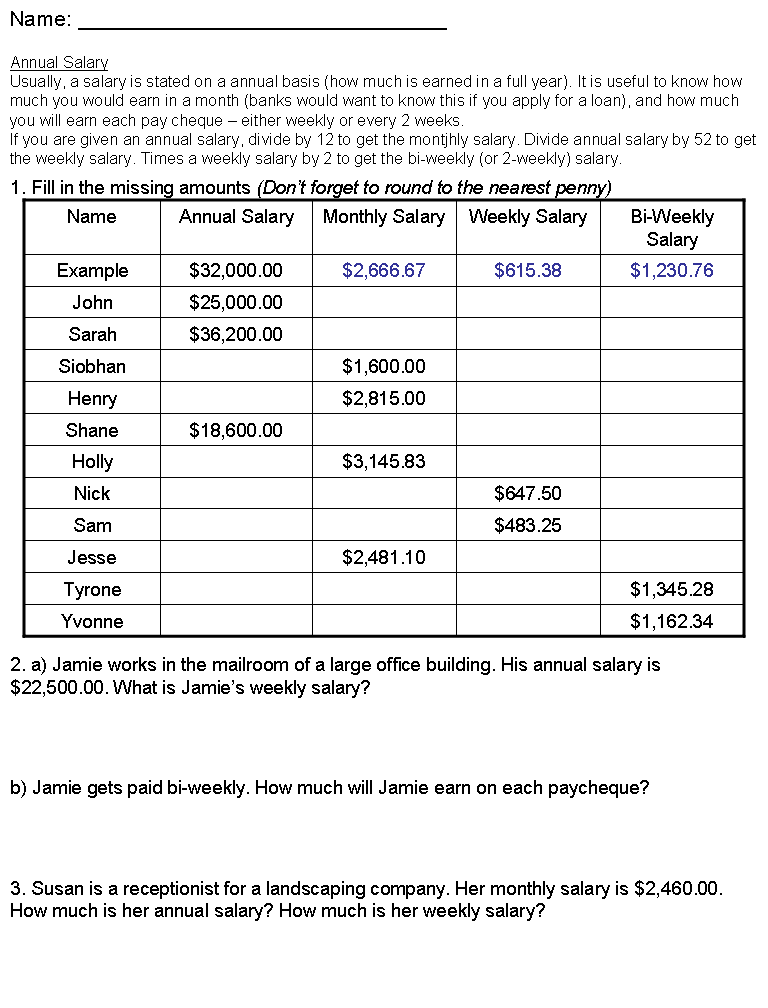 Getting Paid Math Worksheet