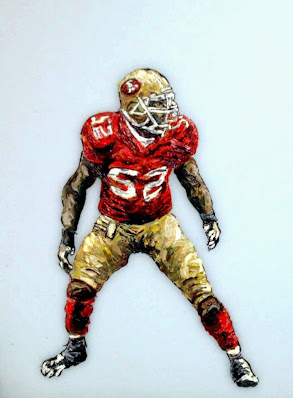 Image of NFL football player Patrick Willis who played for the NFL San Francisco 49ers showing the linebacker in a piece of football art