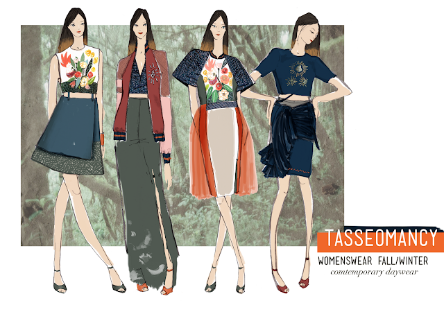 Fashion illustration board, Tasseomancy contemporary daywear.