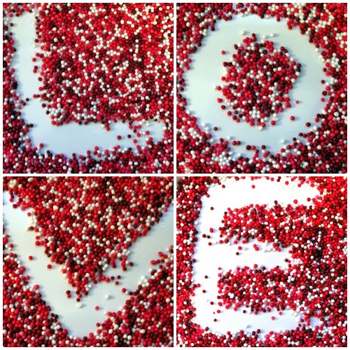 love spelled out in red and white