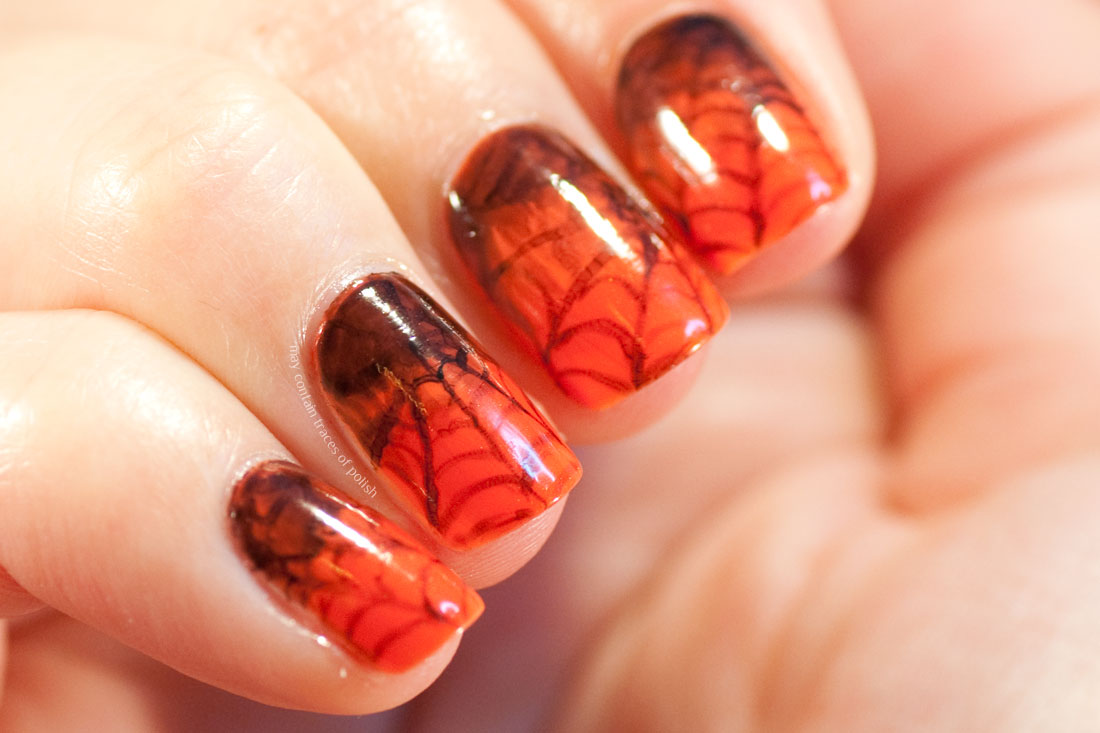 Easy Halloween Nail Art. Orange Spiderweb manicure