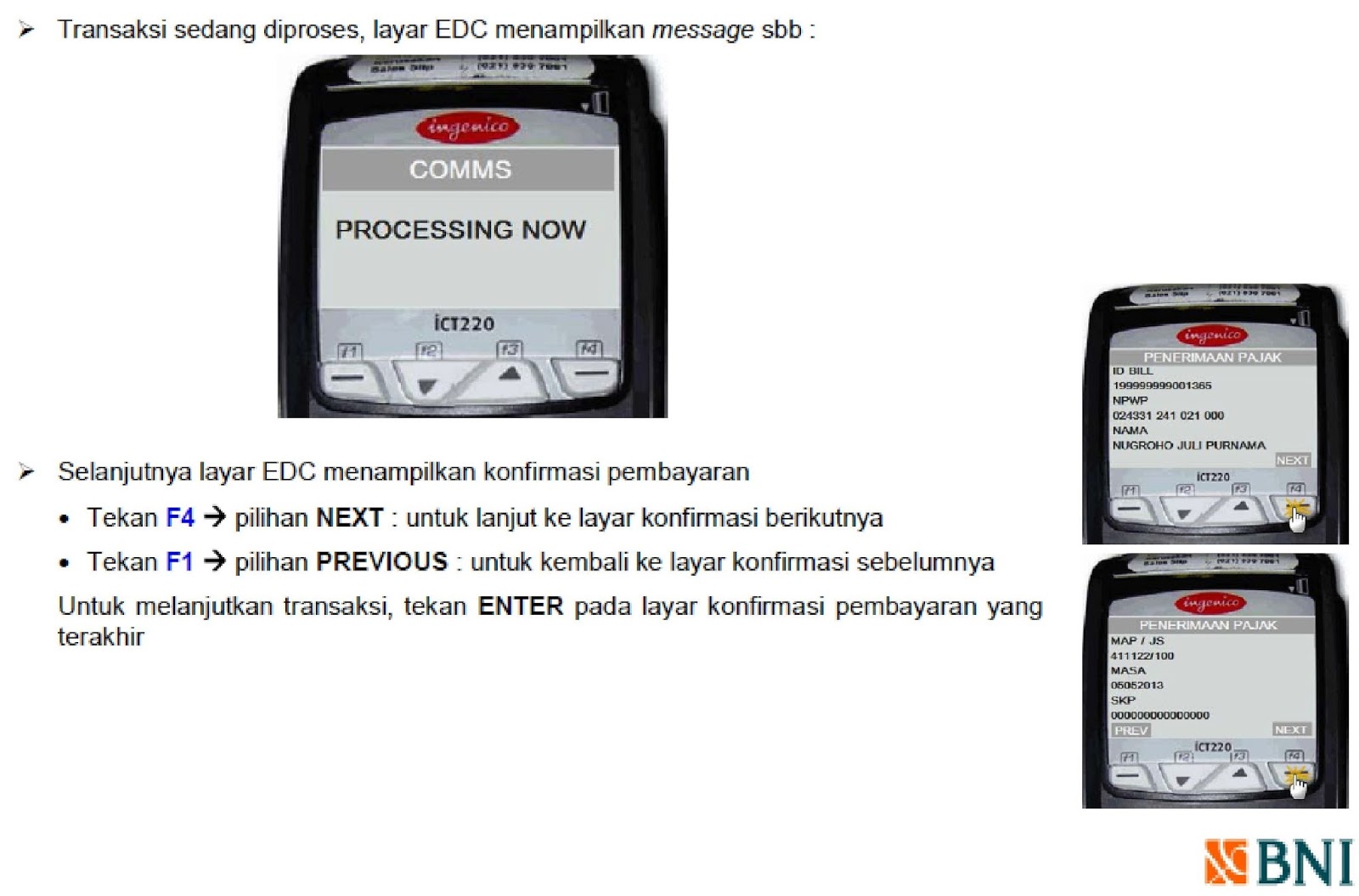 Bayar - ID Billing melalui mesin EDC - pajeg