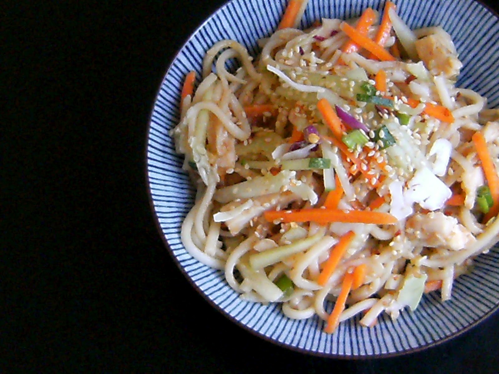 My Retro Kitchen Udon Noodle Salad with a Spicy Peanut Vinaigrette