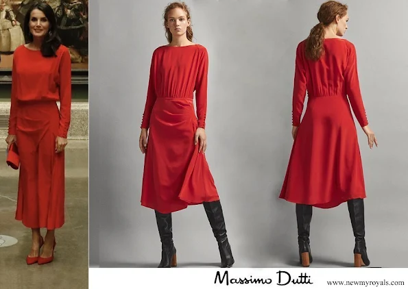 Queen Letizia wore Massimo Dutti Limited edition draped silk dress