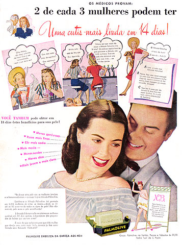 Propaganda antiga do Sabonete Palmolive para as mulheres nos anos 40.