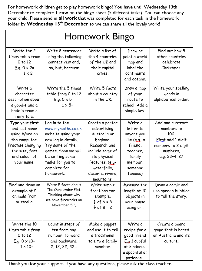 Creative homework ideas for kindergarten image