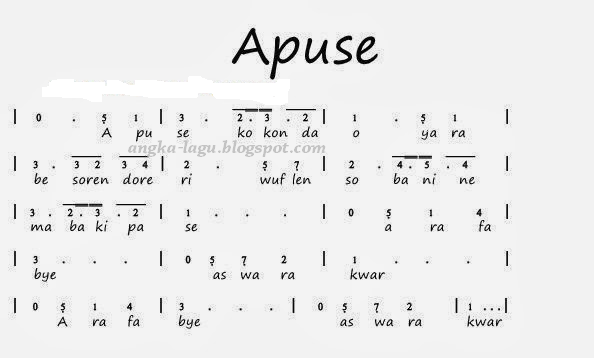 Not Angka Lagu Apuse - Lagu Daerah Papua - not lagu angka pianika