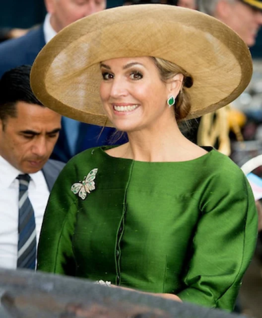 Dutch Queen Maxima attend opening 24th WPATH Symposium in Amsterdam. Queen wore Natan dress, Natan pumps, Natan Clutch, jewelry diamond earrings