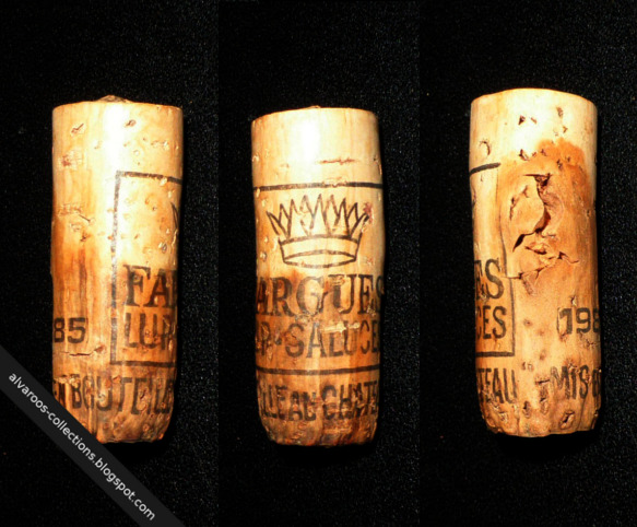 Destroyed wine cork: Chateau de Fargues Lup-Saluces 1985 Destroyed wine cork: Chateau de Fargues Lup-Saluces 1985