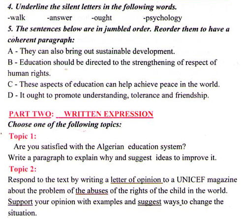 مواضيع نموذجية في مادة الانجليزية English للطورين : المتوسط و الثانوي مسابقة التعليم 2016 9