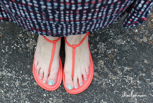 bright sandals with print maxi dress | www.shealennon.com