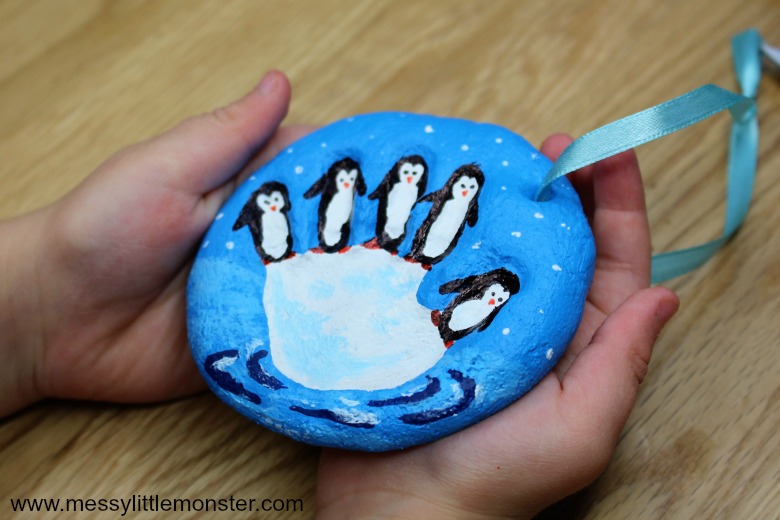 Salt Dough Handprint Ornament Penguin Craft