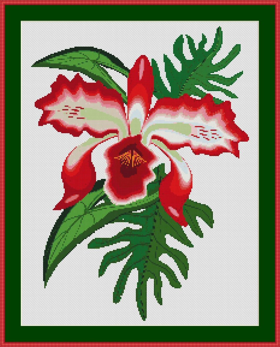 Cross Stitch Works Red Orchid Flowers 716111211 Free Cross Stitch Pattern