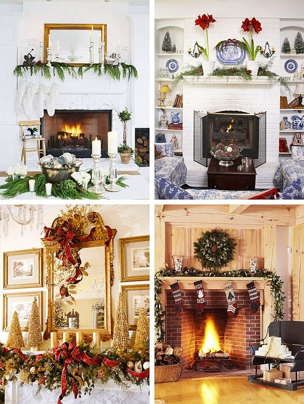 Cool  Classic Christmas fireplace decoration with candles bells stars