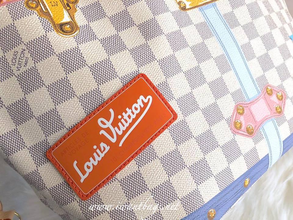 AUTH LOUIS VUITTON PATCHES STORIES LIMITED DAMIER EBENE CANVAS NEVERFULL MM  BAG 