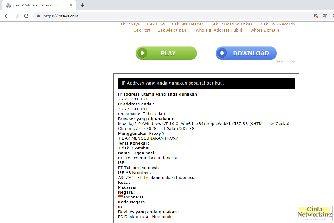 cek ip address komputer laptop hp
