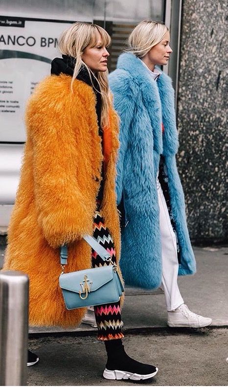 Colored fake fur street style