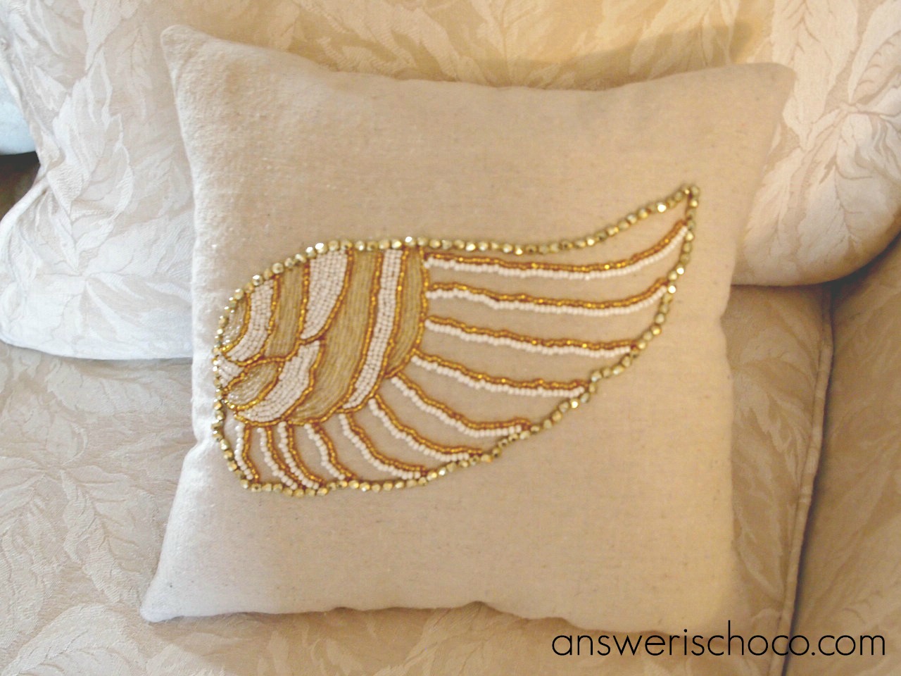 The Answer Is Chocolate Bead Embroidery Angel Wing Pillow