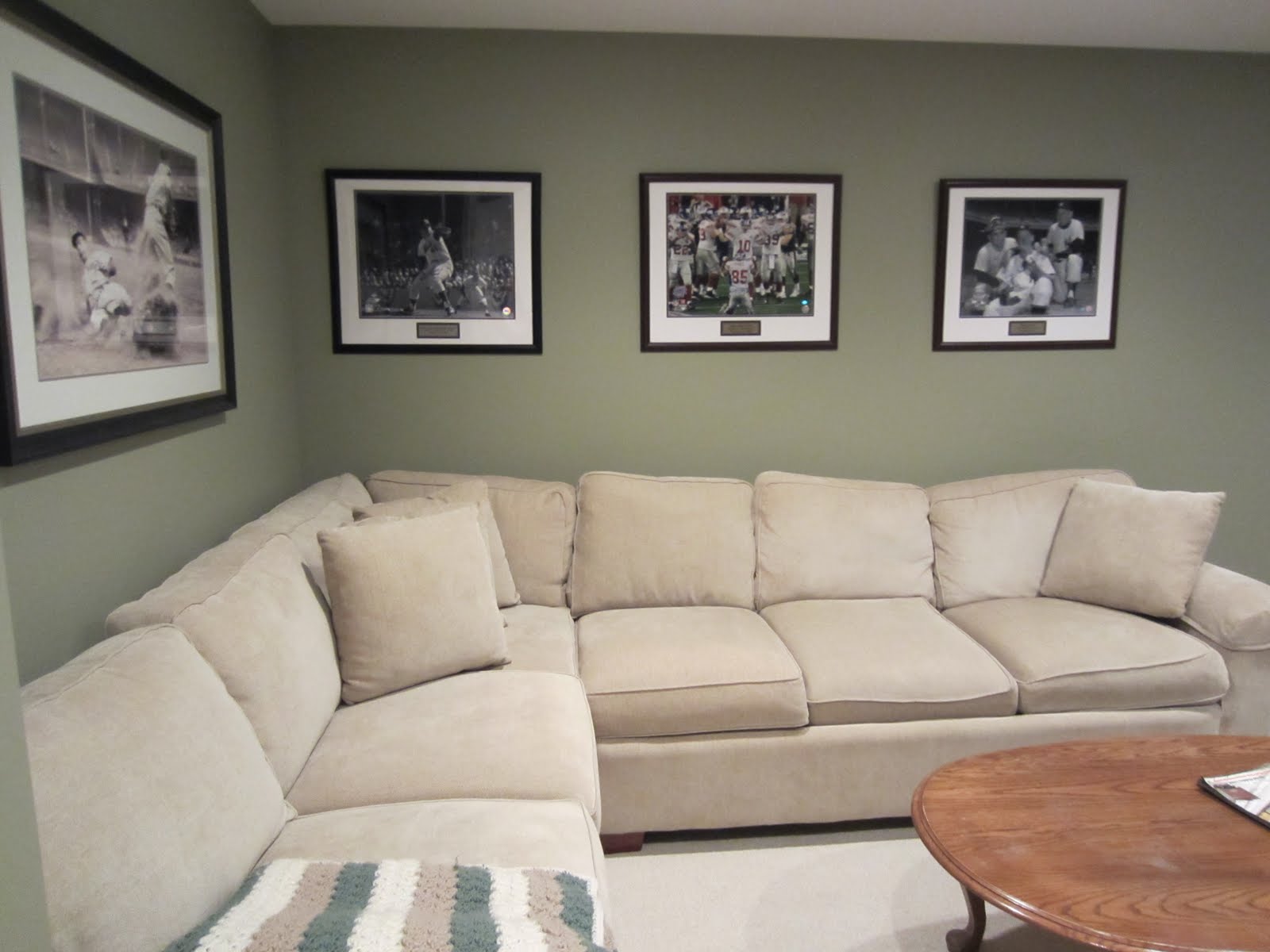 Man Cave Seating Area - Walls are Benjamin Moore Dry Sage