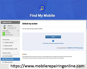 service allows users to manage and control their missing device remotely using the Find My Mobile website