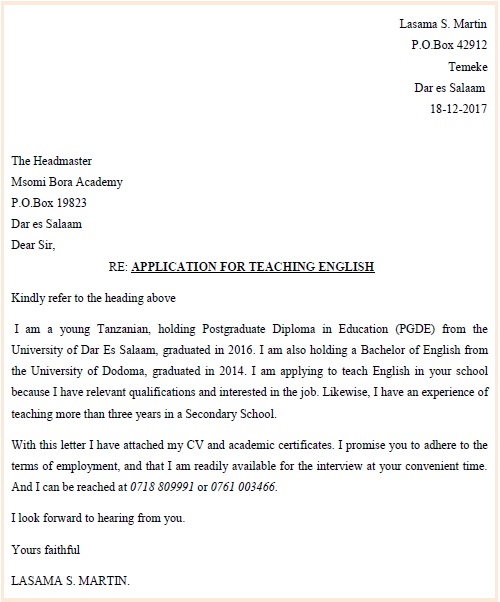 write an application letter in english